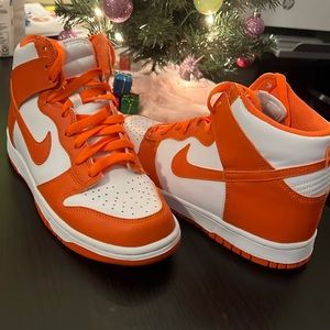 Grade school Syracuse Orange and White Nike Dunks